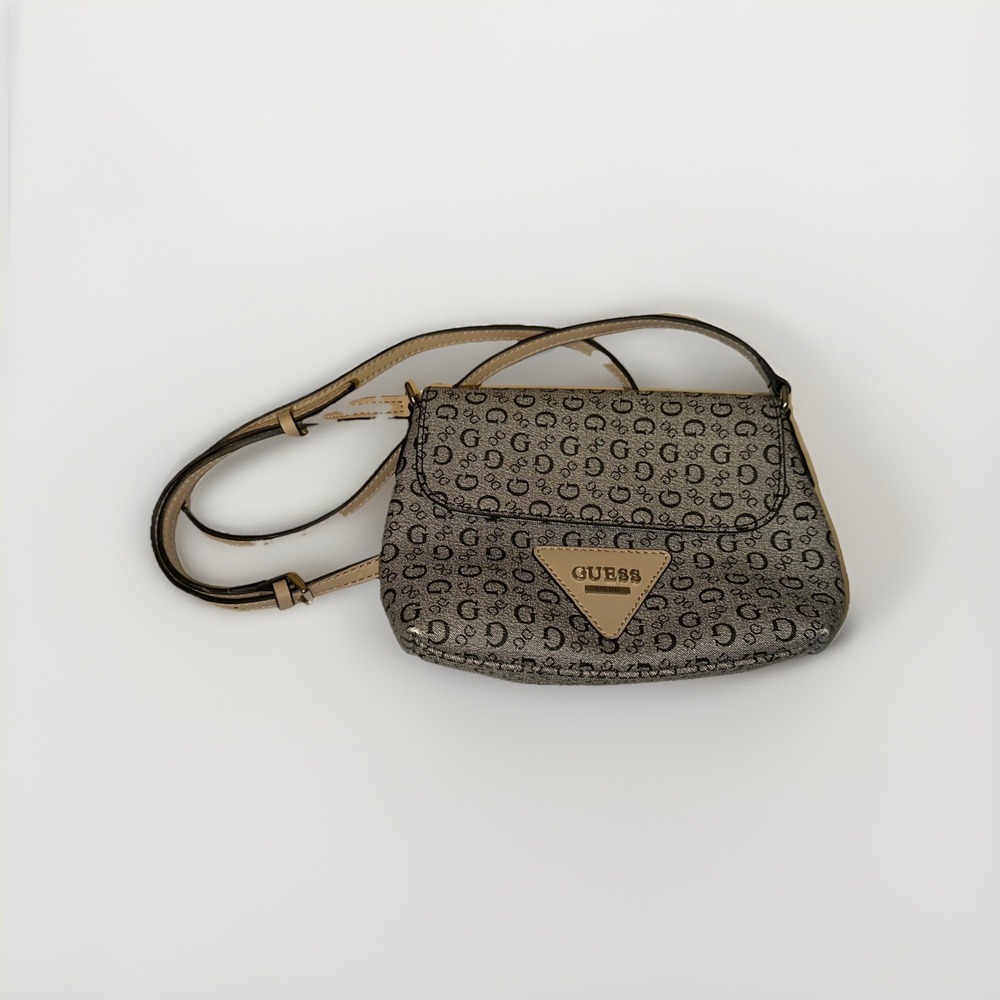 beige and black guess crossbody‎ bag